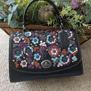 Coach Black Tilly Top Handle W Butterfly Sequin Appliqué (F80213)